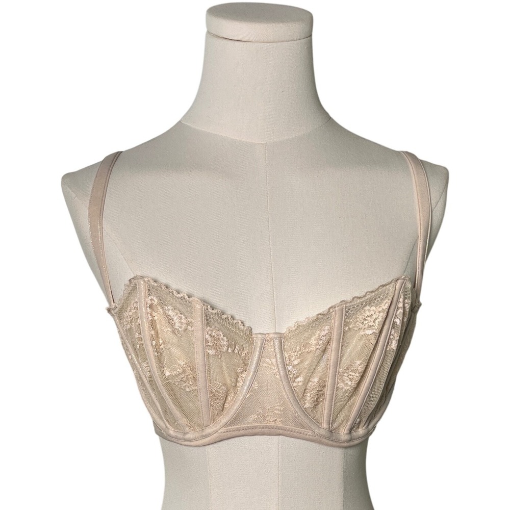 Lace Bustier Bra Beige Lingerie Adjustable Straps Underwire Padded‎